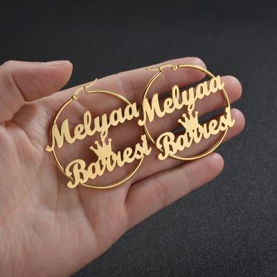 China Double Layer CLASSIC Names Shape Personalized Custom Circle Earrings Name Nameplate Circle Earring Customized Women Party Gift for sale