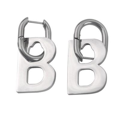 China TRENDY Drop Earrings Circle Initial Letter B Hip Hop Stainless Steel Non Tarnish Exaggerate Drop Earrings Jewelry Dropshipping for sale