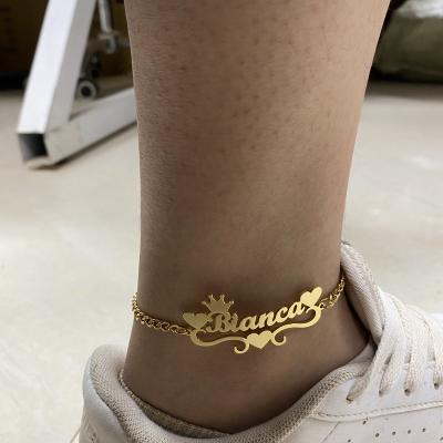 China Custom Vintage Stainless Steel Name Anklets For Women Personalized Anklet With Heart Gold Silver Anklets Leg Foot Chain Jewelry Gifts for sale