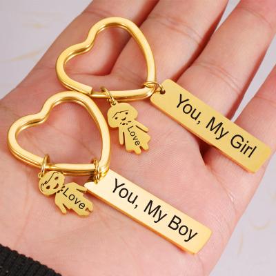 China Custom Engraved Decoration Gift Stainless Steel Name Words Keychains Love You, My Boy Engraved Key Chain For Women Men Family Gift for sale