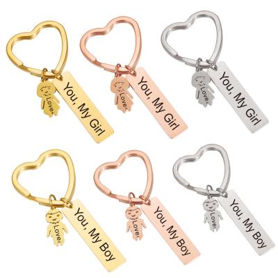 China Decoration Gift New My Boy My Girl Key Chain Personalized Engraved Words Stainless Steel Name Keychains For Women Men Family Gift for sale