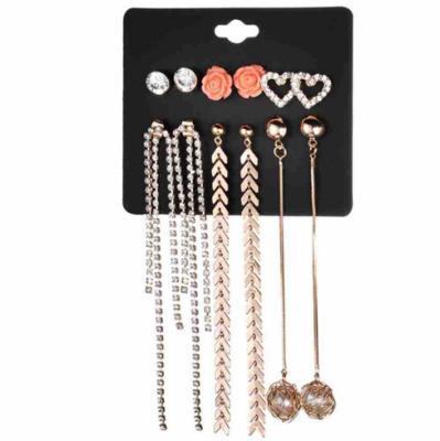 China New fashion 6pairs ALLOY stud and long tassel earrings set with flower, heart, minimalist tassel post earring set for sale