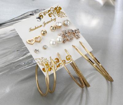 China Fashional 2021 Newest Fashion Multiple Stud and Circle Earrings Set with Alloy and Crystal Stud Earrings for Women for sale