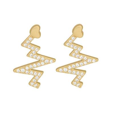 China Fine Jewelry Metal CLASSIC Heartbeat With Stone Mini Stud Earrings Fashion Gold Love Heart Ear Studs For Women Jewelry for sale