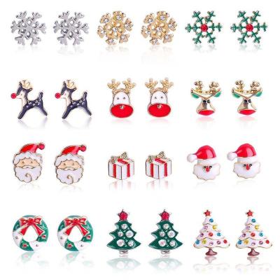 China Hiphop 2021 Trendy Christmas Stud Earrings Set Ding Bell Christmas Tree Snowman Snowflake Stud Earrings Christmas Jewelry For Women for sale