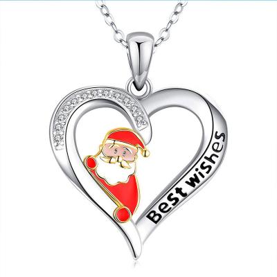 China Silver Heart Santa Deer Enamel Pendant Necklace Hot Sale Fashion Christmas Necklace Jewelry Gift For Women Girl Couples Gift Wholesale for sale