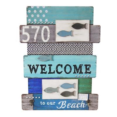 China Wholesale Handmade Beach Handmade Home Wall Hanging Ornament Decor Wooden Signs With Hooks for sale