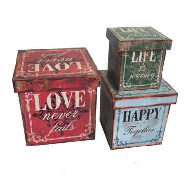 China Handmade Customized Hat Box Set Happy Love Life 3 Wooden Storage Box With Removable Lid for sale