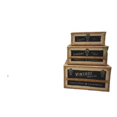 China New Creative OEM And Vintage Storage Trunk Set Wooden Canvas Trunk 4 for sale