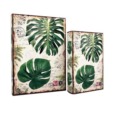 China Green Turtle Leaf Handmade Storage Book Back MDF With Canvas Printing Set 2 Book Box for sale