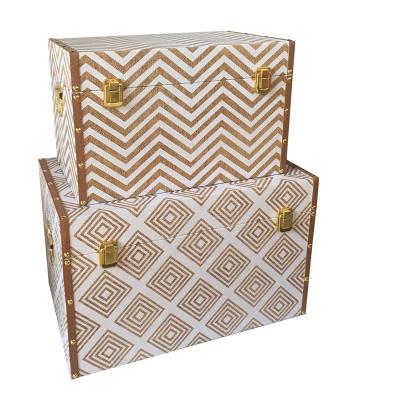 China Hot Selling Base Rectangle Home Decor Ornament Sustainable Wood Pvc Set Of 2 Waves Square Storage Trunk for sale