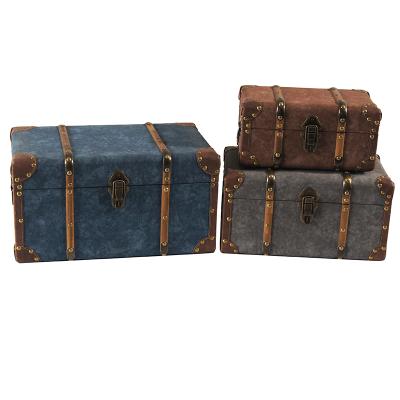 China 2020 Highly Durable Home Decoration Products Rectangle Wooden Base Leather Viable Vintage With Wooden Storage Box 3 Bar Set for sale