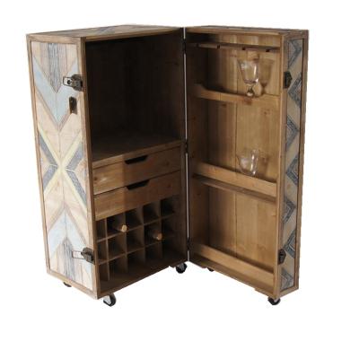 China Antique Adjustable Shabby Chic Furniture (Size) Wooden Wine Cabinet With Wheels for sale