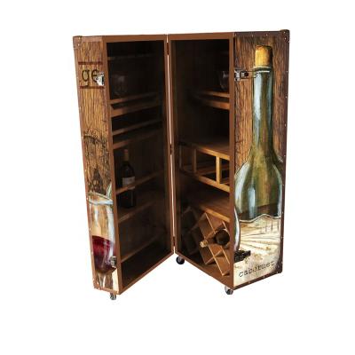 China (Size)Adjustable Hot Selling Home Glass Storage Living Room Furniture Wine Glass Display With Wheels Wooden Wine Cabinet for sale