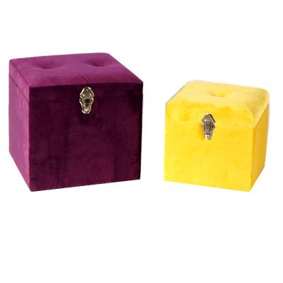 China (Size) 2020 Adjustable Home Furniture Country Style Purple And Yellow Velvet Set 2 Storage Box Upholstered Ottoman for sale