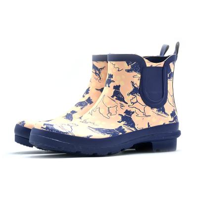 China Ankle Rain Boots Chelsea Printed Rain Boots Women Anti-slip Waterproof Fashion Design for sale