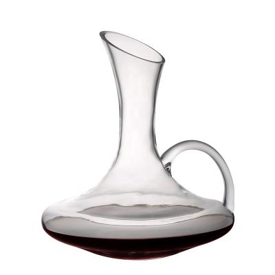 China Wholesale Oblique Mouth Stocked Around Crystal Glass Wine Decanter With Handle for sale