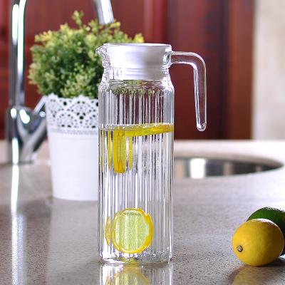 China Wholesale 1L Viable Straight Lines Glass Jug With Water Juice Pot Lid for sale