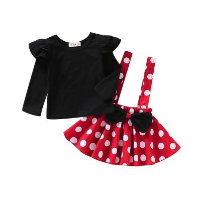 China Breathable Blank Shirt And Dot Coveralls 2pcs Set Kids Clothes Baby Kids Dresses For Girls for sale