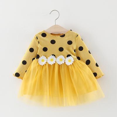 China Breathable Spring Sunflowers Dot 24 Months Children Clothes Kids Dresses For Girls for sale