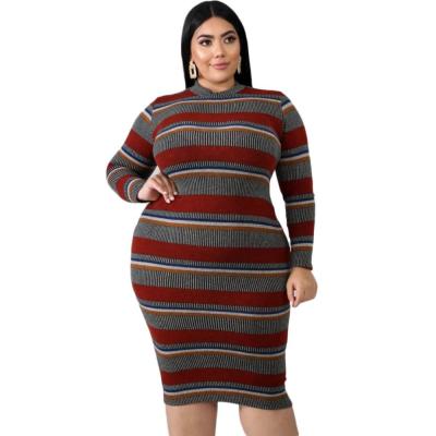 China Autumn Style Solid 4xl 5xl 6xl Women's Clothing Fat Lady Anti-Static Elegant Plus Size Striped Long Maxi Dresses for sale