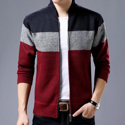 China Winter New Arrival Crew Neck Sleeve Stripe Anti-Shrink Zipper Knitted Men's Jacket Cardigan Long for sale