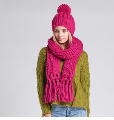 China 2019 Tassel Ideas Hand Knitted Winter New Product Long Set Of Scarf And Hat for sale