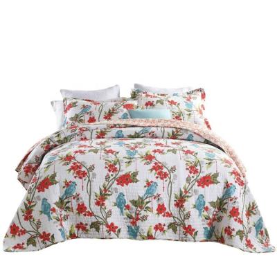 China Anti-static Colorful Flowers Printed Comfortable Design Machine Washable Queen Size Bedding Three Piece Set for sale