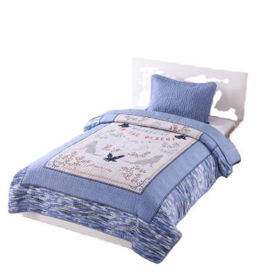 China Folded Size Special Custom Made Children's Pattern Blue 100% Cotton Cartoon Bed Three Pieces Set for sale