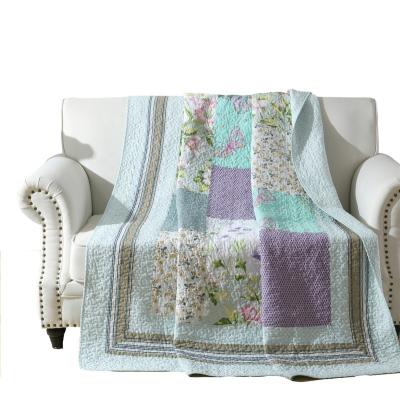 China Reversible 100% Cotton Drop Shipping Floral Patchwork 100% Cotton Print Quilted Sofa Blanket Throw Blanket for sale