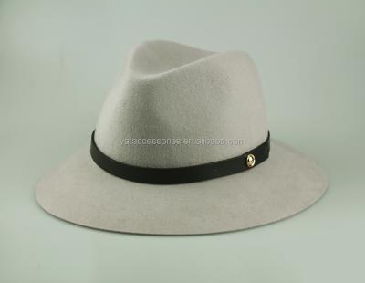 China 100% Felt Hat , Light Gray Color Wool Felt Hat Picture Mens Hats With Nice Leather Band for sale