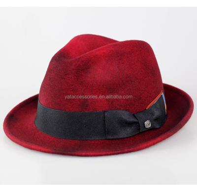 China 100% Felt Hat, FA17 Felt Hat Picture Red Color Wool Unisex Hats With Vintage Hatbody Effect for sale