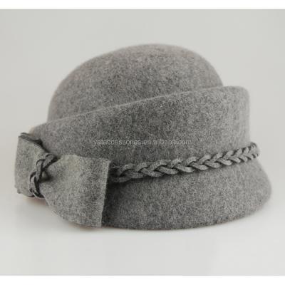 China Picture Ladies Solid Color 100% Wool Felt Hats, Hat Caps, Fashion Hat with Felt Braid Trimming and Bow Decoration for sale