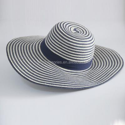 China Wholesale Paper Straw Stripe Women Floppy Hats, Summer Beach Hats for sale