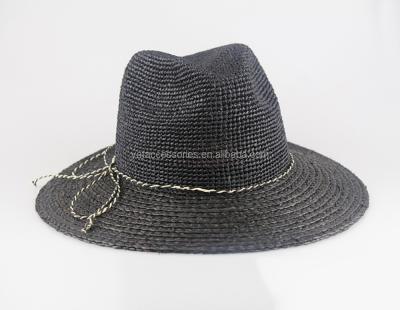 China Unisex image solid color raffia croched straw hat, fedora hat, popular summer hat with simple design for sale