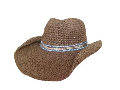 China Picture men's brown color paper crocheted straw hat, cowboy hats, banded fashion hat for men for sale