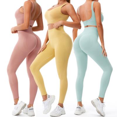 China 2023 New Gradient Sports Suit Stretch Bra High Waist Seamless Buttocks Yoga Lifting Sets Fitness Pants for sale