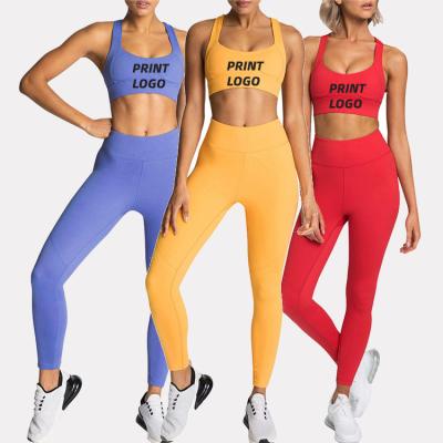 China Custom Logo Women High Waist Fitness Antibacterial Wear Seamless Workout Activewear Two Piece Set for sale