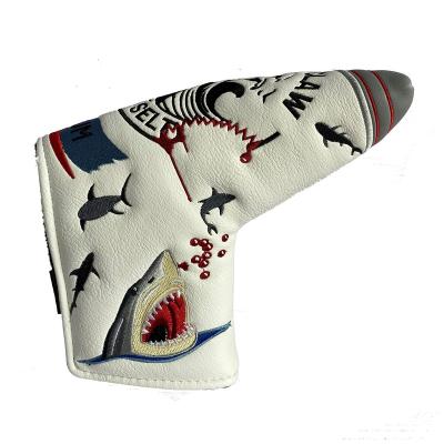 China Protect Golf Clubs Custom White Leather PU Claw Embroidery Putter Golf Head Covers for sale