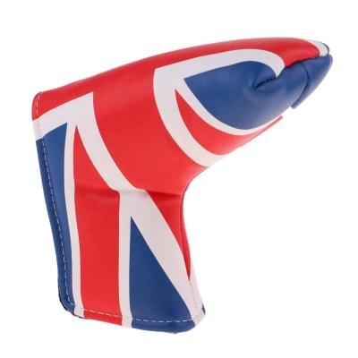 China Custom Soft Plush Scratching UK Flag PU Golf Putter Headcover Strong Magnetic Leather Blade Putter Headcover for sale