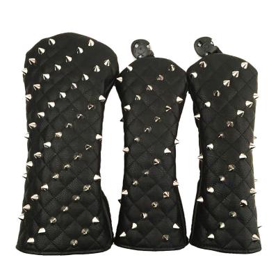 China New Fashion Style Rivet Decoration Waterproof Leather Rivet 1 Golf Headcover Set of 3 5 Golf Club Head Cover for sale