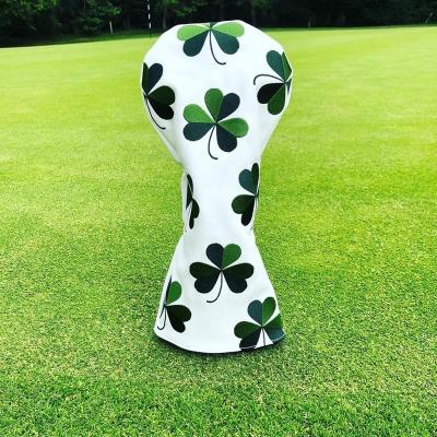 China White Leather Heron Custom Four Clover Leaf Clover Leaf Golf Club Headcover Wood Driver Golf Headcover 460cc Hybrid Driver Cover for sale