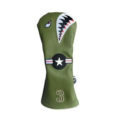 China Custom Green Leather Wooden Golf Club Cover #3 Shark Wooden Headcovers Club Headdcover Set for sale