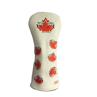 China Protect Golf Clubs Maple Leaf Whit Logo PU Leather Hybrid Head Cover for sale