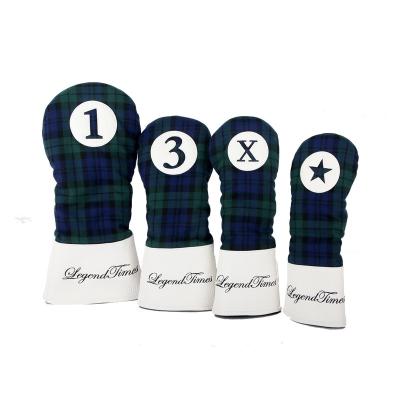 China Headcovers Polyester Waterproof Green Plaid Style Custom Driver 1 3 X Club Golf Head Cover Set 1/3/5/X for sale