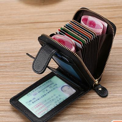 China RFID Blocking Protects Boshiho Customized Genuine Leather Genuine Leather Women Credit Card Holder Zipper Wallet Card Holders for sale