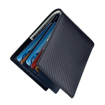 China Luxury Men's Short Wallet Minimalist RFID Blocking Carbon Fiber Genuine Leather Men's Slim Wallet for sale