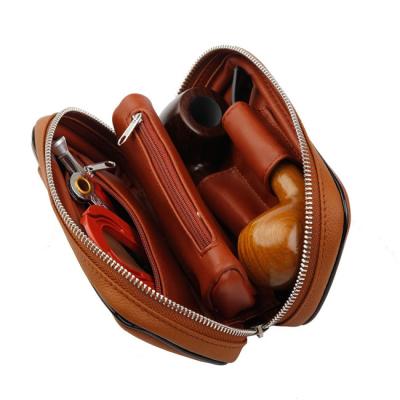 China Vintage Boshiho Tobacco Pipe Pouch Zipper Closure Tobacco Rolling Leather Bag for sale