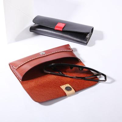 China Glasses Protect Handmade Vegetable Tanned Leather Optical Glasses Case Luxury Genuine Leather Eyewear Box Carrying Case For Glasses for sale