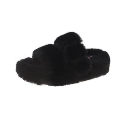 China Fashion Trend Luxury Bunny Furry Faux Fur Women Slipper, Flat Comfy Hairy Slides Plush Fur Women Slippers Wholesale for sale